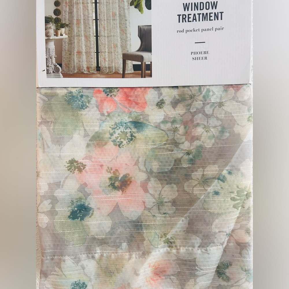 Martha Stewart Phoebe Sheer Floral Window Panel Pair Curtains 37"x  95" NWT